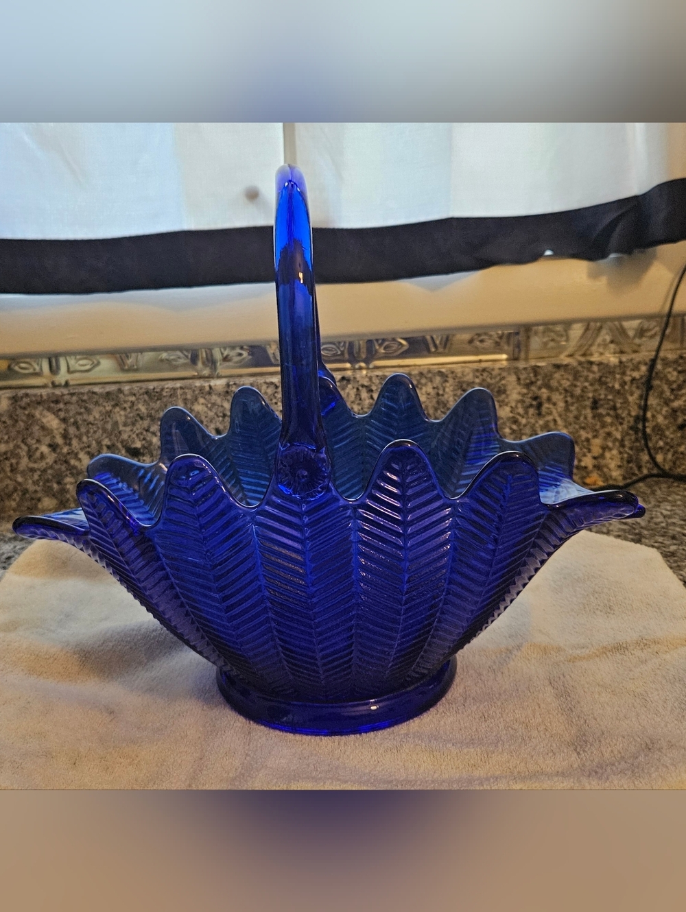 L E Smith Cobalt Blue Basket Bowl